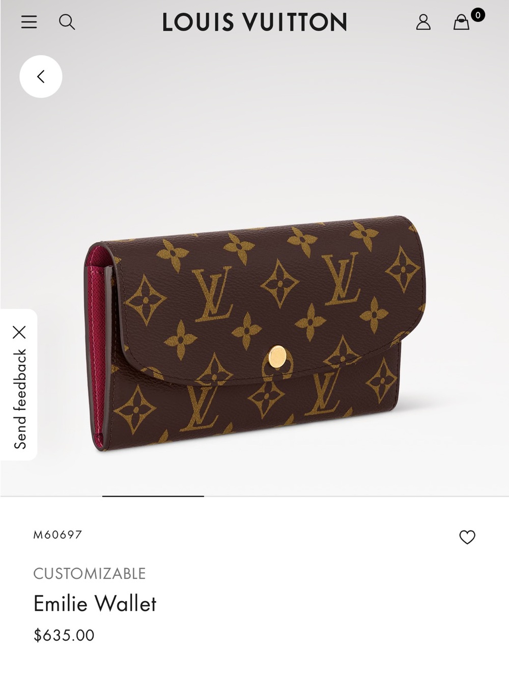 Louis Vuitton Monogram Emilie Wallet with Red Interior
